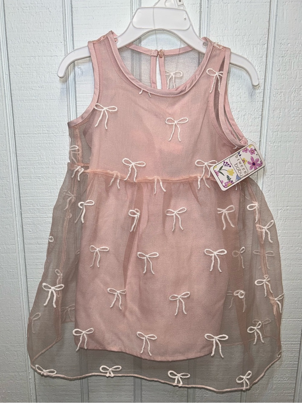 Girls' Pink Bow-Appliqué Tulle Party Dress